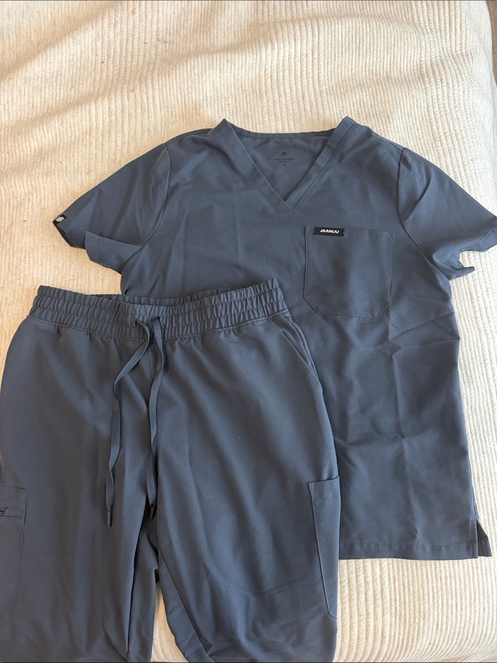 Jaanuu Slate Scrub Top and Drawstring Joggers